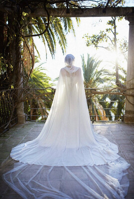 Hochzeits Braut Umhang mit Kaputze Elfenbein aus Chiffon