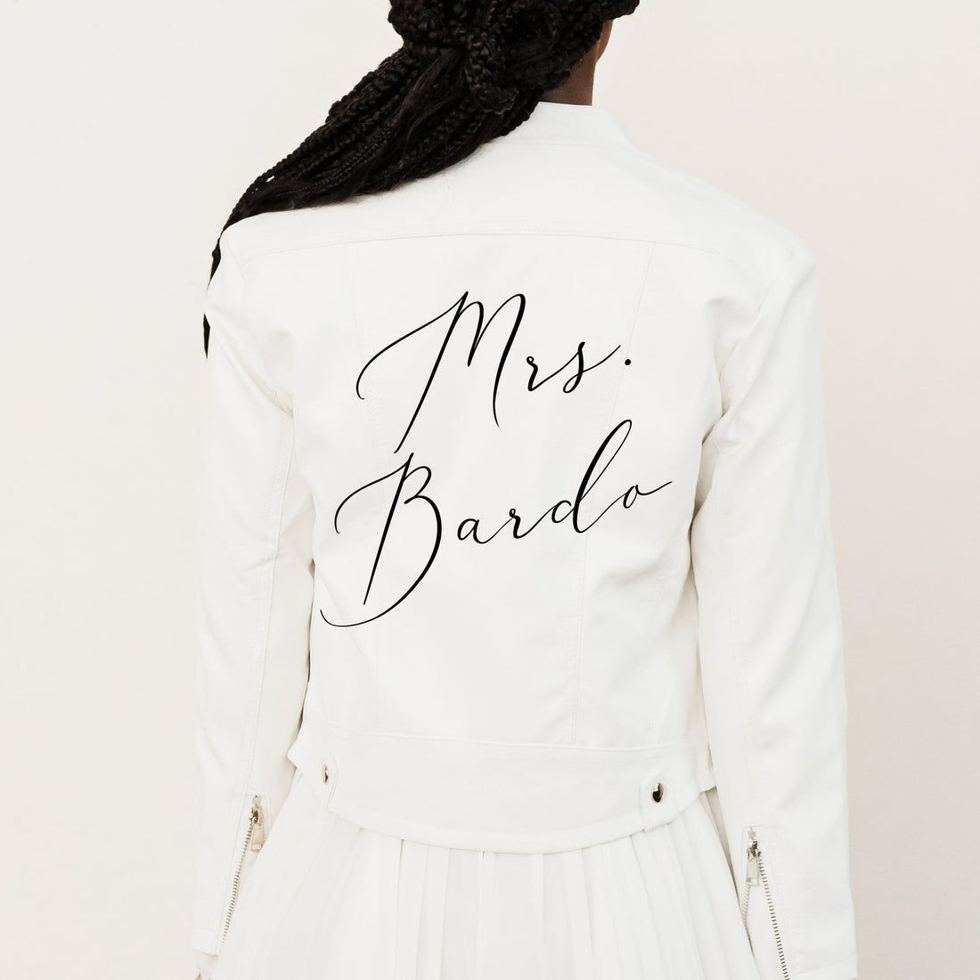 Lederjacke als Brautjacke mit Namen aufgedruckt individualisierbar