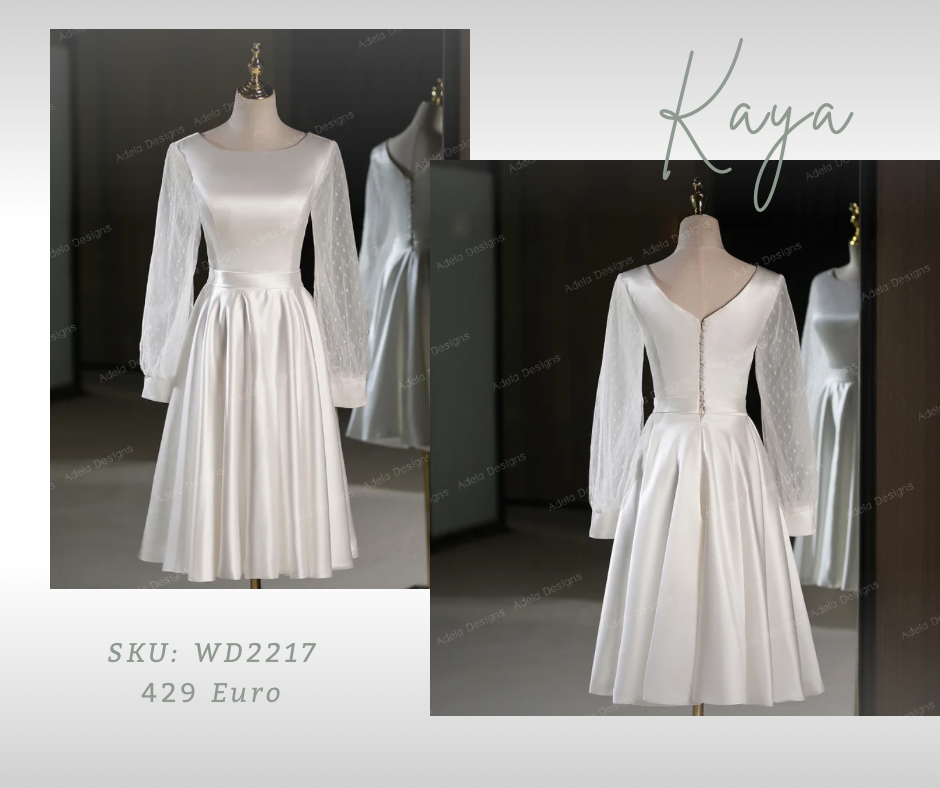 „Kaya“ Schlichtes kurzes Brautkleid mit langen Ärmeln
