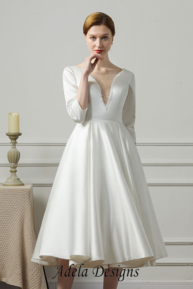 „Lian“ wunderschönes wadenlanges Brautkleid mit Strasssteinen