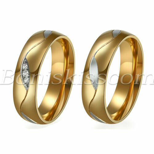 Couples Men&#39;s Women&#39;s Classic Gold Stainless Steel wedding Ring