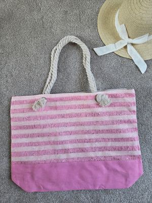 Striped Picnic Swimming Beach Bag - Pink Striped Picnic Swimming Beach Bag - Pink