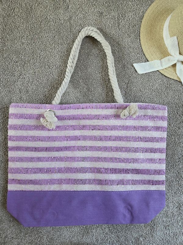 Striped Picnic Swimming Beach Bag - Purple Striped Picnic Swimming Beach Bag - Purple