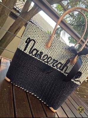 Black and Cream 2-tone Hessian Beach / Picnic Basket - Large