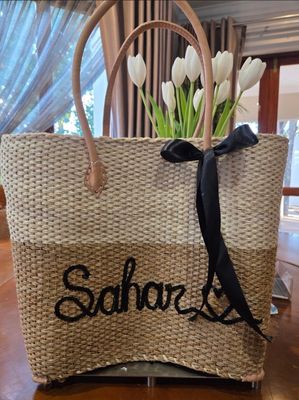 Tan and Cream 2-tone Hessian Beach / Picnic Basket - Large