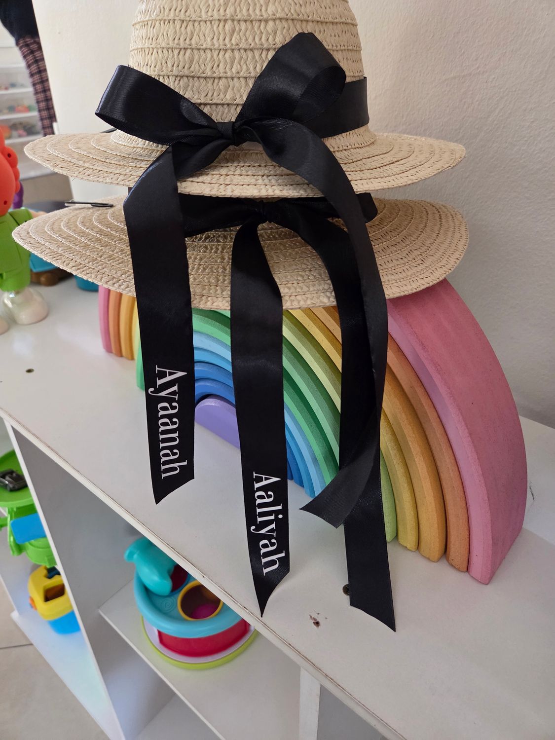 Young Girls (Age 2-7) Cream Sunhat with Personalised Ribbon