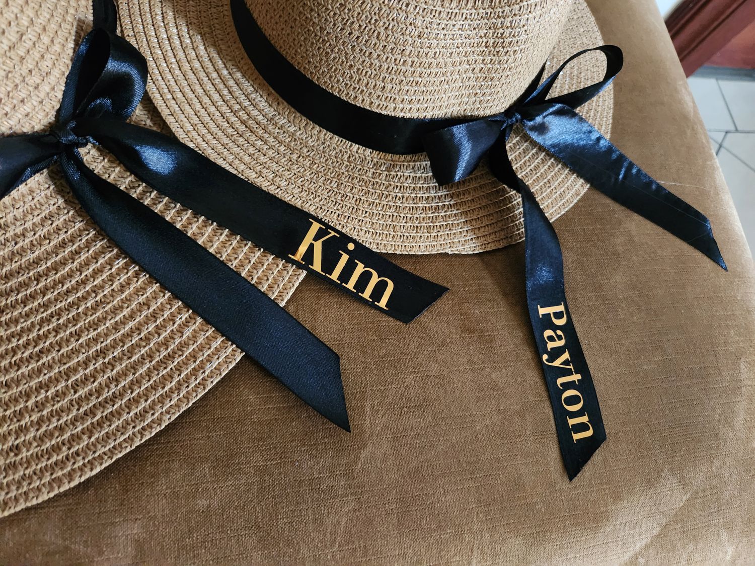 Adults, Teens &amp; Tweens Tan Large Brim Sunhat with Personalised Ribbon