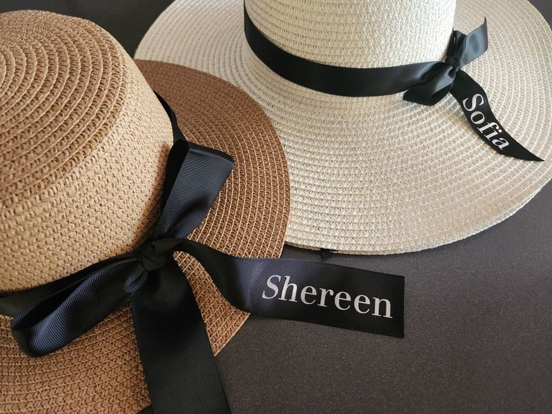 Adults, Teens &amp; Tweens Cream Regular Brim Sunhat with Personalised Ribbon
