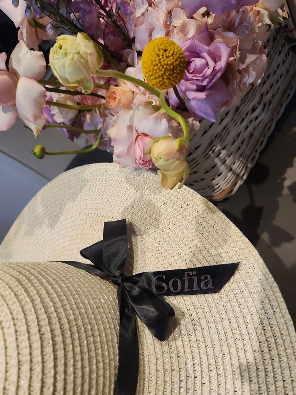 Adults, Teens &amp; Tweens Cream Regular Brim Sunhat with Personalised Ribbon