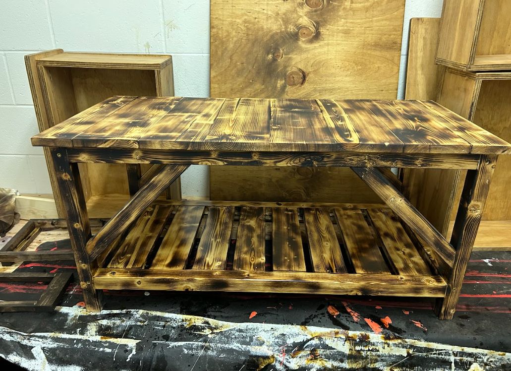 WOOD BURNT COFFEE TABLE WOOD BURNT COFFEE TABLE