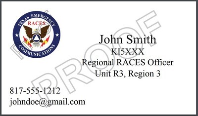 TEXAS RACES BUSINESS CARDS - CODE REQUIRED TO ORDER