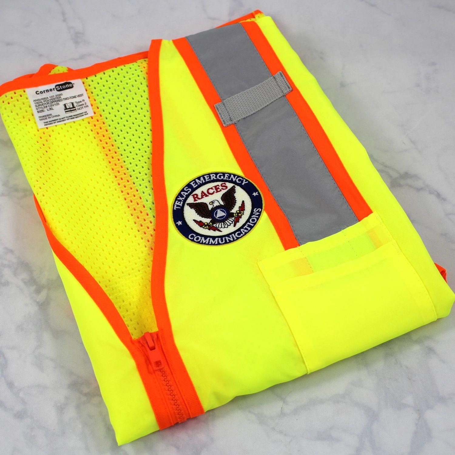 TEXAS RACES CSV105 ANSI 107 Class 2 Zippered Two-Tone Vest - CODE REQUIRED TO ORDER TEXAS RACES CSV105 ANSI 107 Class 2 Zippered Two-Tone Vest - CODE REQUIRED TO ORDER