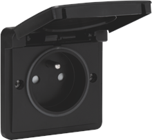 Spuitwaterdicht (hydro) stopcontact opbouw 16 A/250 Vac met penaarde, kinderveiligheid en met schroefklemmen, exclusief opbouwdoos, black