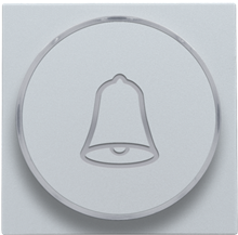 Afwerkingsset met doorschijnende ring met belsymbool voor drukknop 6 A met amberkleurige led met E10-lampvoet, sterling