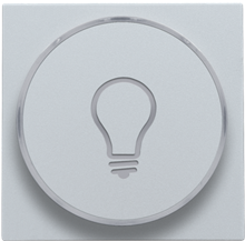 Afwerkingsset met doorschijnende ring met lampsymbool voor drukknop 6A met amberkleurige led met E10-lampvoet, sterling coated Afwerkingsset met doorschijnende ring met lampsymbool voor drukknop 6A met amberkleurige led met E10-lampvoet, sterling coated