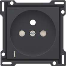 Afwerkingsset met doorschijnende lens voor stopcontact met spanningsaanduiding, penaarde en beschermingsafsluiters, inbouwdiepte 28,5 mm, anthracite coated