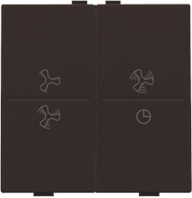 Tweevoudige toets met ventilatoropdruk 0 t.e.m. 3 voor draadloze schakelaar of drukknop met 4 bedieningsknoppen, dark brown coated