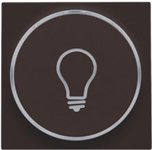 Afwerkingsset met doorschijnende ring met lampsymbool voor drukknop 6A met amberkleurige led met E10-lampvoet, dark brown coated