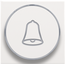 Afwerkingsset met doorschijnende ring met belsymbool voor drukknop 6 A met amberkleurige led met E10-lampvoet, white coated