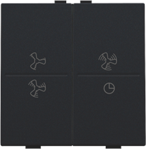 Tweevoudige toets met ventilatoropdruk 0 t.e.m. 3 voor draadloze schakelaar of drukknop met 4 bedieningsknoppen, black coated