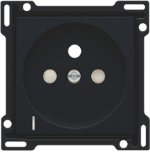 Afwerkingsset met doorschijnende lens voor stopcontact met spanningsaanduiding, penaarde en beschermingsafsluiters, inbouwdiepte 28,5 mm, black coated