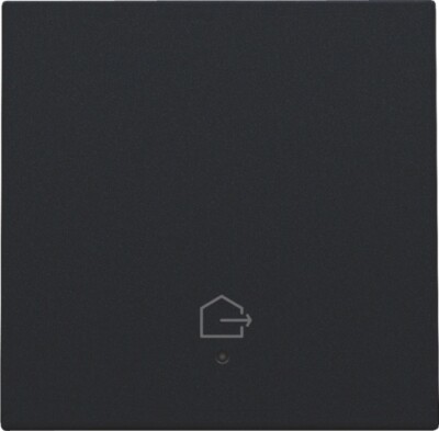 Afwerkingsset met lens voor geconnecteerde enkelvoudige schakelaar met symbool "woning verlaten", black coated