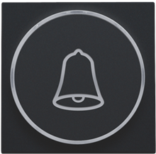 Afwerkingsset met doorschijnende ring met belsymbool voor drukknop 6 A met amberkleurige led met E10-lampvoet, black coated