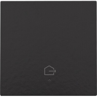 Afwerkingsset met lens voor geconnecteerde enkelvoudige schakelaar met symbool "woning verlaten", piano black coated