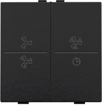 Tweevoudige toets met ventilatoropdruk 0 t.e.m. 3 voor draadloze schakelaar of drukknop met 4 bedieningsknoppen, piano black coated