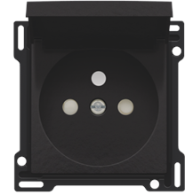 Afwerkingsset voor stopcontact met klapdeksel, penaarde en beschermingsafsluiters, inbouwdiepte 28,5 mm, piano black coated