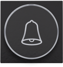Afwerkingsset met doorschijnende ring met belsymbool voor drukknop 6 A met amberkleurige led met E10-lampvoet, piano black coated
