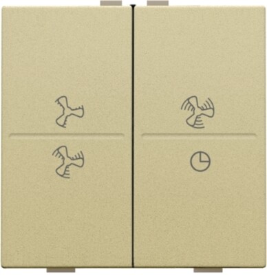Tweevoudige toets met ventilatoropdruk 0 t.e.m. 3 voor draadloze schakelaar of drukknop met 4 bedieningsknoppen, gold coated
