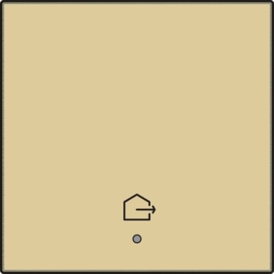 Afwerkingsset met lens voor geconnecteerde enkelvoudige schakelaar met symbool "woning verlaten", gold coated