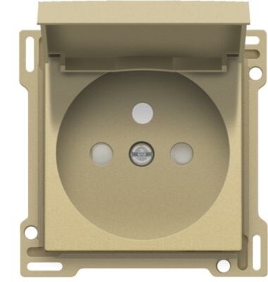 Afwerkingsset voor stopcontact met klapdeksel, penaarde en beschermingsafsluiters, inbouwdiepte 28,5 mm, gold coated