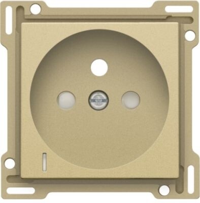 Afwerkingsset met doorschijnende lens voor stopcontact met spanningsaanduiding, penaarde en beschermingsafsluiters, inbouwdiepte 28,5 mm, gold coated