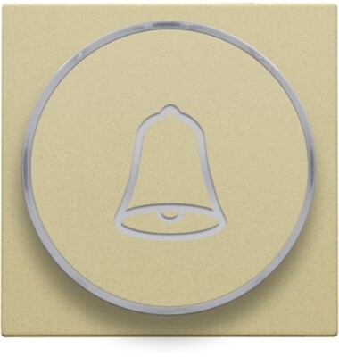 Afwerkingsset met doorschijnende ring met belsymbool voor drukknop 6 A met amberkleurige led met E10-lampvoet, gold coated