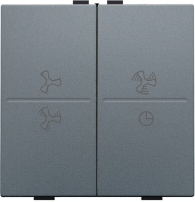 Tweevoudige toets met ventilatoropdruk 0 t.e.m. 3 voor draadloze schakelaar of drukknop met 4 bedieningsknoppen, blue grey coated