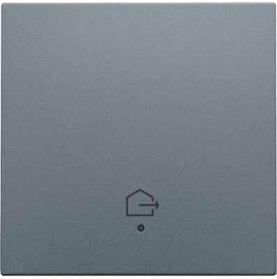 Afwerkingsset met lens voor geconnecteerde enkelvoudige schakelaar met symbool "woning verlaten", blue grey coated