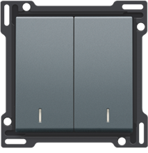 Afwerkingsset met dubbele lens voor serieschakelaar, wisselschakelaar + drukknop N.O., dubbele wisselschakelaar of dubbele drukknop N.O. of N.G., alu grey coated