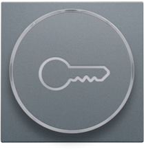 Afwerkingsset met doorschijnende ring met sleutelsymbool voor drukknop 6A met amberkleurige led met E10-lampvoet, blue grey coated