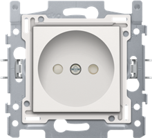 Niko, Stopcontact zonder aarding met kinderveiligheid, inbouwdiepte 21 mm, sokkel met schroefklemmen en afwerkingsset Original White
