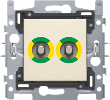 Stopcontact met dubbel potentiaalvereffeningscontact, sokkel en afwerkingsset cream