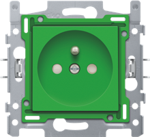 Stopcontact met penaarde en kinderveiligheid, inbouwdiepte 28,5 mm, sokkel en afwerkingsset, schroefklemmen, green