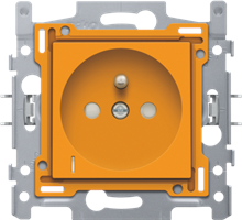 Stopcontact met spanningsaanduiding, penaarde en kinderveiligheid, inbouwdiepte 28,5 mm, sokkel en afwerkingsset, schroefklemmen, orange