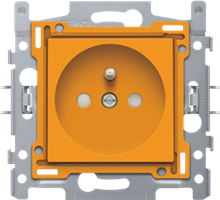 Stopcontact met penaarde en kinderveiligheid, inbouwdiepte 28,5 mm, sokkel en afwerkingsset, schroefklemmen, orange
