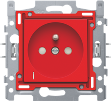 Stopcontact met spanningsaanduiding, penaarde en kinderveiligheid, inbouwdiepte 28,5 mm, sokkel en afwerkingsset, schroefklemmen, red