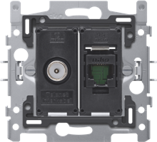 Combinatie coax met RJ45-aansluiting UTP Cat5E, vlakke uitvoering, 60 x 71 mm met klauwbevestiging