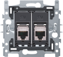 Niko, 2 RJ45-aansluitingen STP cat. 5E, vlakke uitvoering, incl. inbouwraam 60 x 71 mm met klauwbevestiging