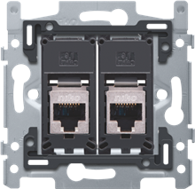 Niko, 2 RJ45-aansluitingen STP cat. 6, vlakke uitvoering, incl. inbouwraam 60 x 71 mm met schroefbevestiging