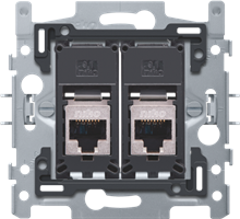 Niko, 2 RJ45-aansluitingen STP cat. 6, vlakke uitvoering, incl. inbouwraam 60 x 71 mm met klauwbevestiging